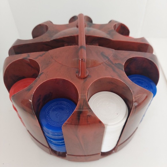 VTG Poker Caddy Bakelite Brown Black Swirled Poker Chip Chips Holder Rotating US - Picture 2 of 13